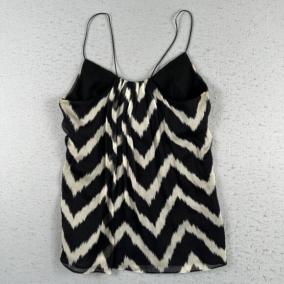 Milly 100% Silk Spaghetti Strap Black White Chevron Tank Top Women’s Size 6 - Picture 9 of 16